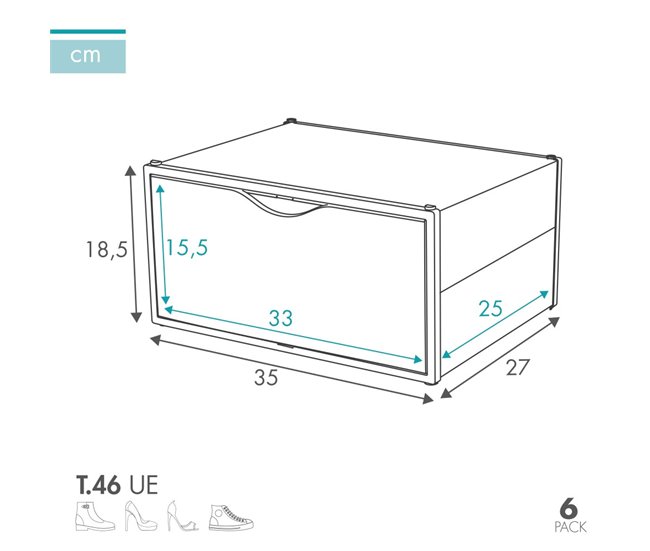 Pack 6 cajas zapatos plástico apilables y antivuelco Max Home Blanco