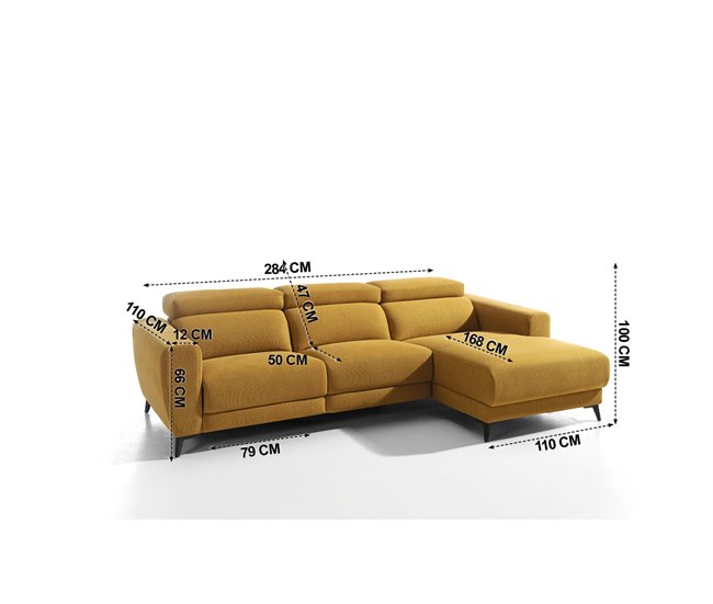 Chaise longue 4 plazas relax eléctrico DRAX derecho mostaza Mostaza