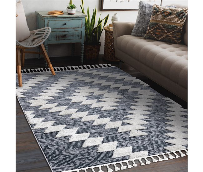 Alfombra SEVILLA Z250A diamantes Franjas Bereber marroquí 160x220 Gris Azul