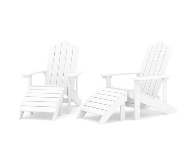 2 Sillas jardín Adirondack con reposapiés Blanco