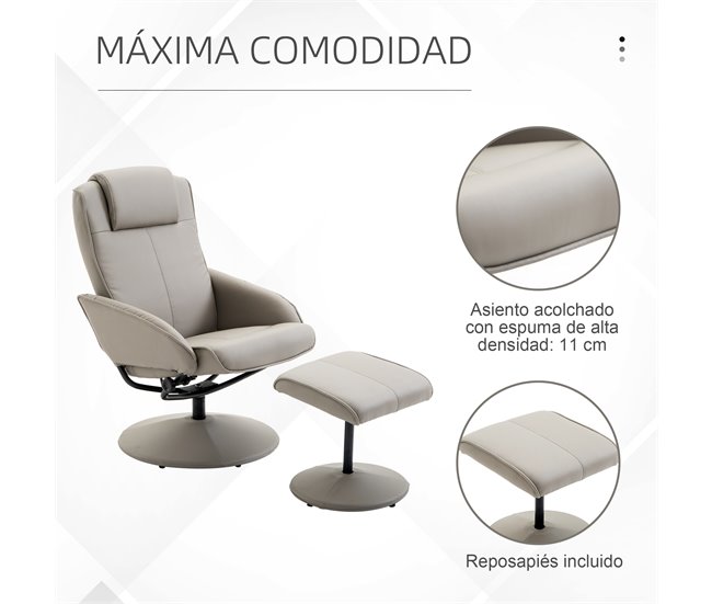 Sillón Relax Cuero sintético, Esponja, Acero HOMCOM Gris
