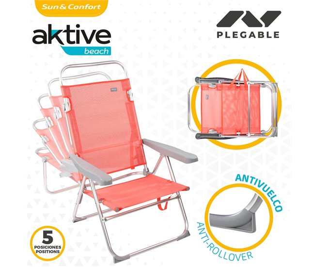 Silla baja reclinable aluminio coral Aktive Naranja