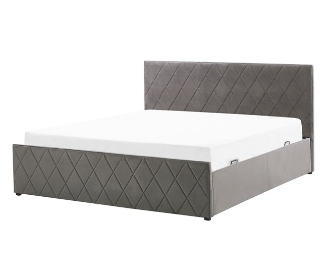 Beliani Cama con somier Terciopelo ROCHEFORT 150x214 Gris