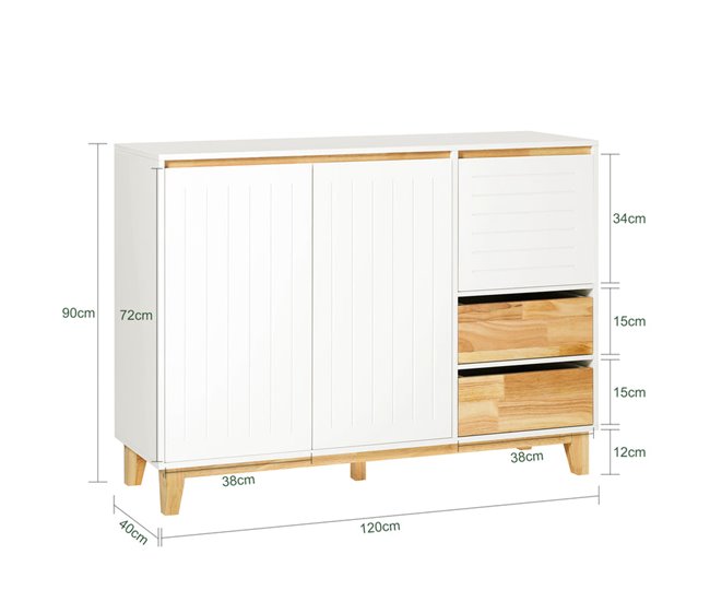 Aparador de Cocina Recibidor 3 Puertas y 2 Cajones FSB75-WN SoBuy Blanco