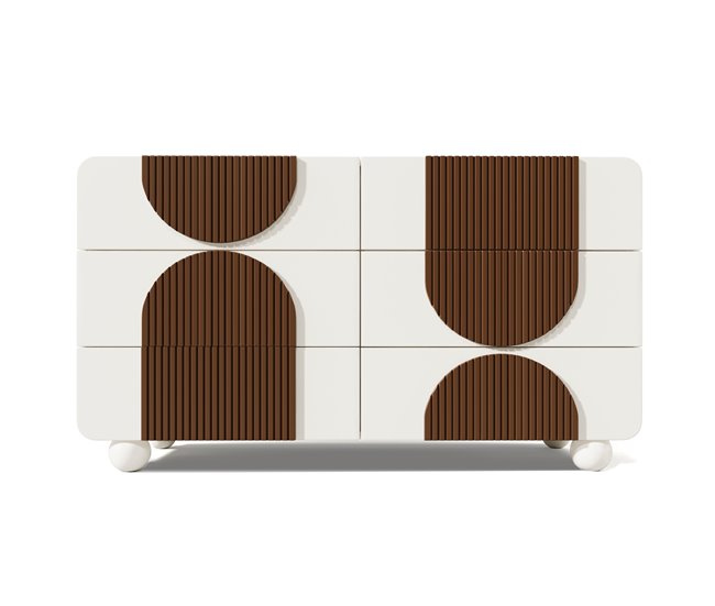 Cómoda doble con 6 cajónes Natural/ Blanco