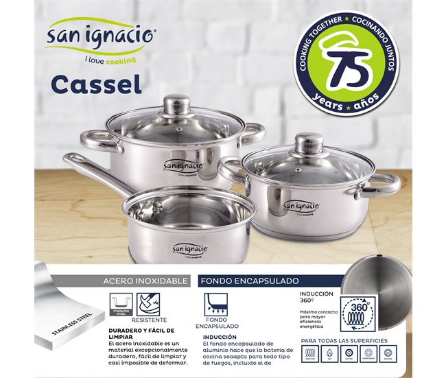 Bateria de cocina 5 piezas + sartenes Cromo