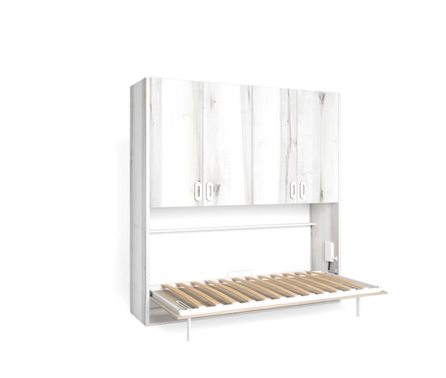 Cama abatible 190x90cm MOOD con armario Blanco/ Madera