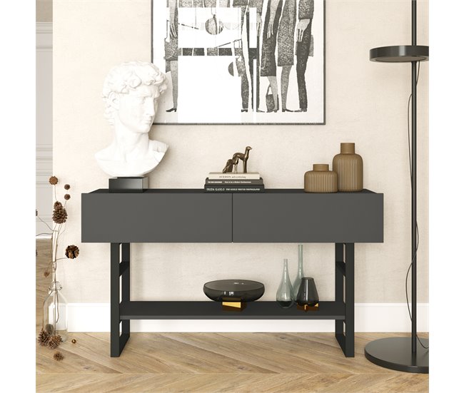 Mesa consola Lappeenranta con estante 2 puertas Metal/Aglomerado 139 Antracita