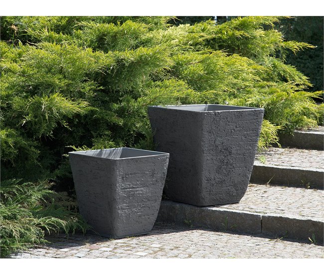 Beliani Conjunto de 2 macetas DELOS Gris Oscuro