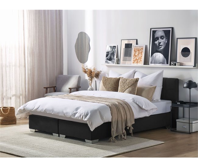 Beliani Cama continental Poliéster ADMIRAL 190x210 Gris Claro