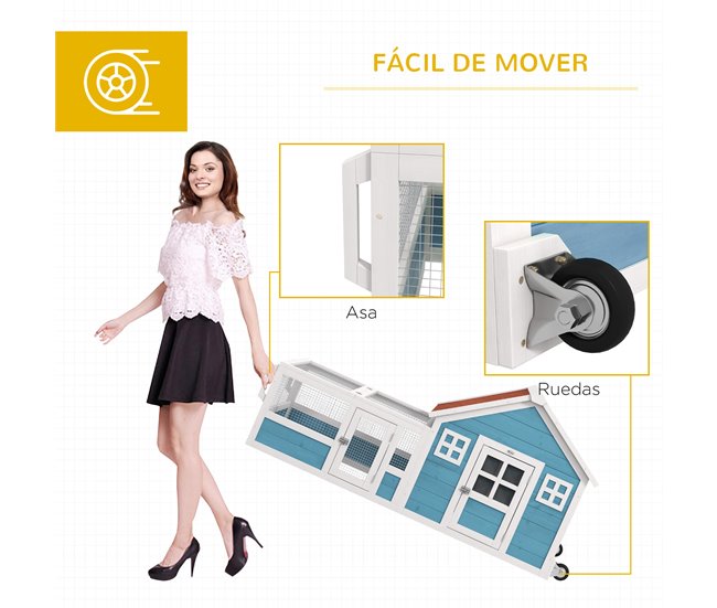 Conejera Madera de Abeto PawHut Azul