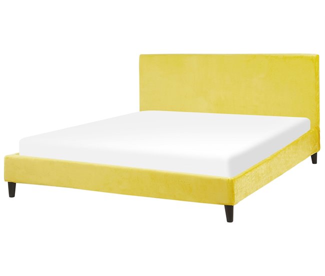 Beliani Cama con somier Terciopelo FITOU 190x214 Amarillo