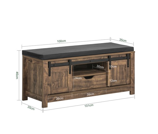 Banco Zapatero con Puerta corrediza de Granero FSR118-N SoBuy Madera