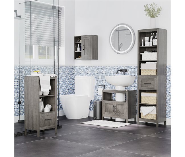 Armario de Baño Melamina de Madera kleankin, hogar - baño 60 Gris