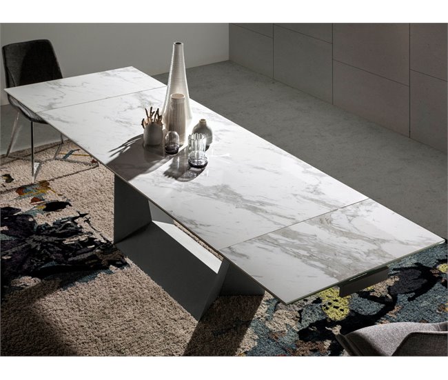 ANGEL CERDA Mesa comedor extensible mármol blanco Blanco/ Negro