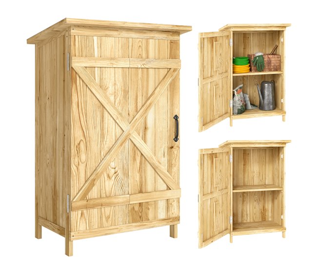 Armario de Jardín Madera de Abeto, Acero Galvanizado Outsunny Marron