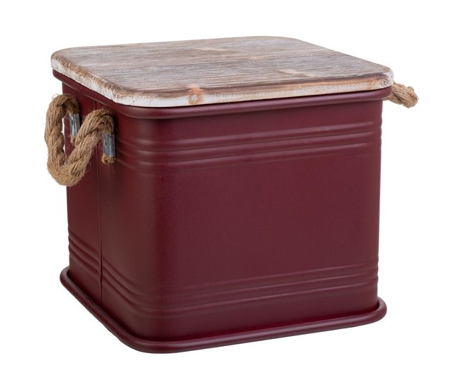 Caja de metal, tapa de madera y asas Rojo