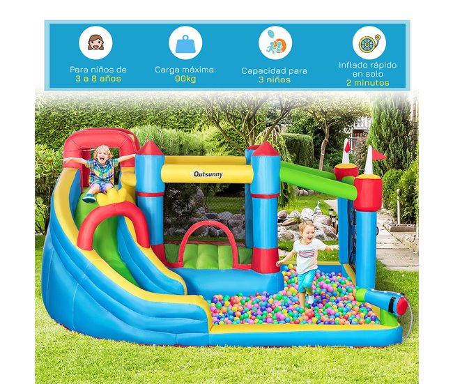 Castillo Hinchable Tela Oxford, Poliéster Outsunny Multicolor