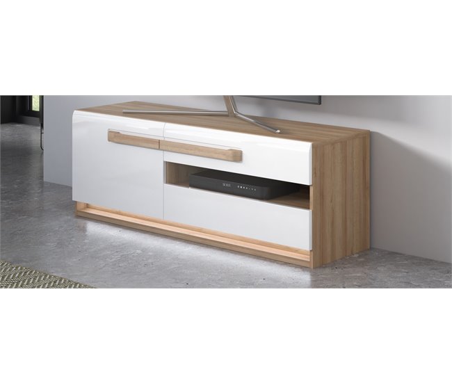 Mueble tv 1 puerta 2 cajones MONTREAL Blanco Brillo