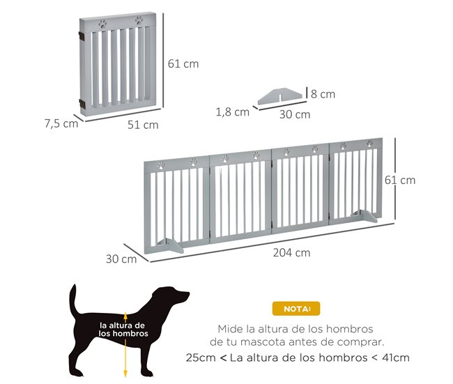 Barrera para Mascotas Madera de Pino PawHut Gris
