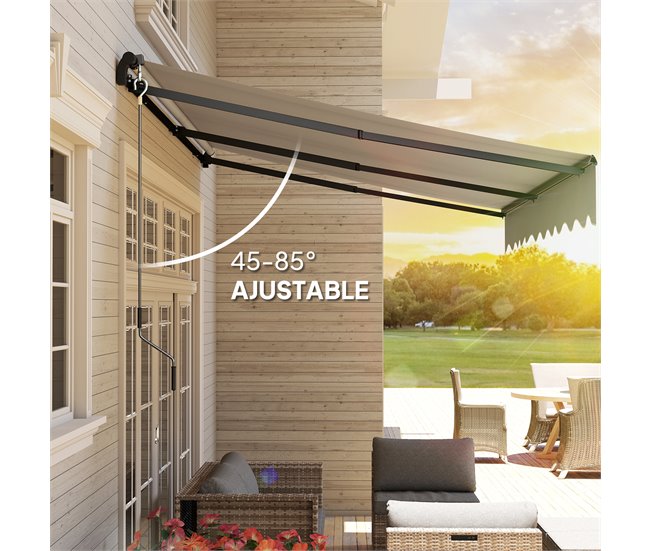 Toldo Manual Retráctil Aluminio, Poliéster Outsunny 360x220 Crudo