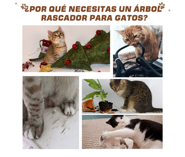 Árbol para gatos Aglomerado, Felpa, Yute PawHut Multicolor