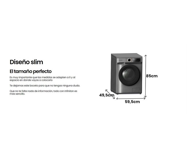 Lavadora Infiniton WM-N94ADK, 9 kg, 1400 rpm, Inverter, A Negro/ Inox