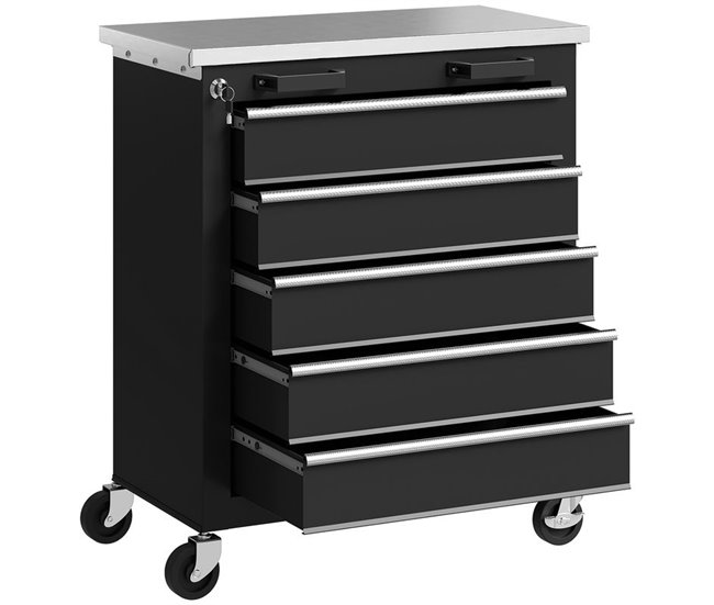 Carro de Herramientas Acero, Acero Inoxidable HOMCOM Negro