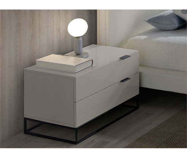 Mesita de noche madera gris y acero negro Gris/ Madera