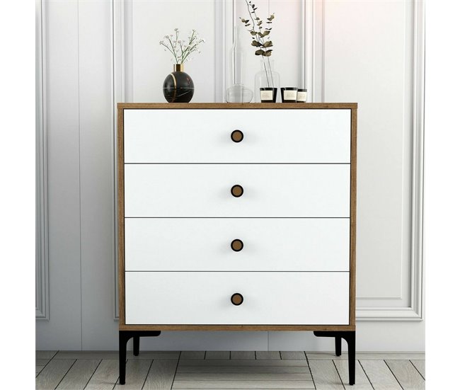 Cômoda com efeito madeira 76 Blanco/ Madera