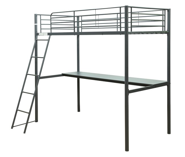 Litera loft LEBRON, con escritório y cama superior Gris