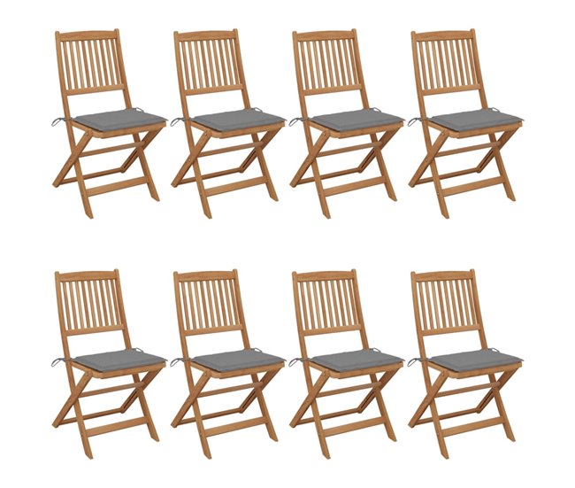 8 Sillas de jardín plegables de madera maciza acacia con cojines Antracita