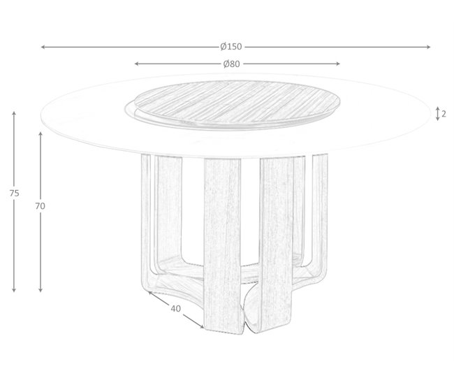 ANGEL CERDA Mesa comedor redonda mármol porcelánico y nogal 150x150 Natural/ Blanco