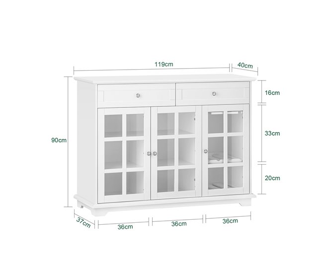 Aparador Cocina con 3 Puertas y 2 Cajones FSB77-W SoBuy Blanco