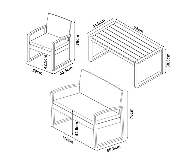 Conjunto de muebles de jardin Calciano 4 piezas ratán Natural
