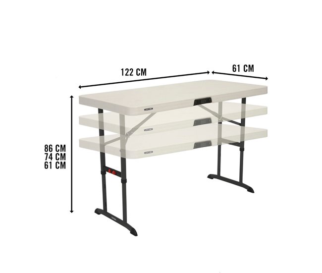 Mesa plegable ajustable en altura LIFETIME 122 x 61 x 61-86 cm Blanco