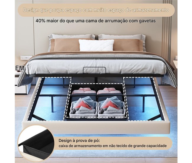 Cama con almacenamiento 200x140 Beige
