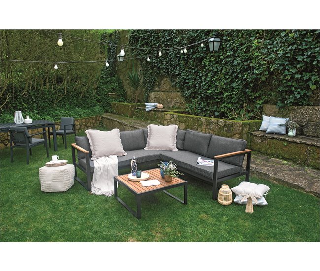 Set de jardín BRISA con 2 sofás y 1 mesa color gris y roble Gris/ Madera