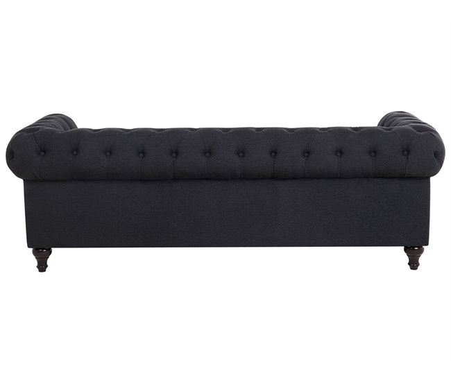 Beliani Sofá de 3 plazas Poliéster CHESTERFIELD Grafito