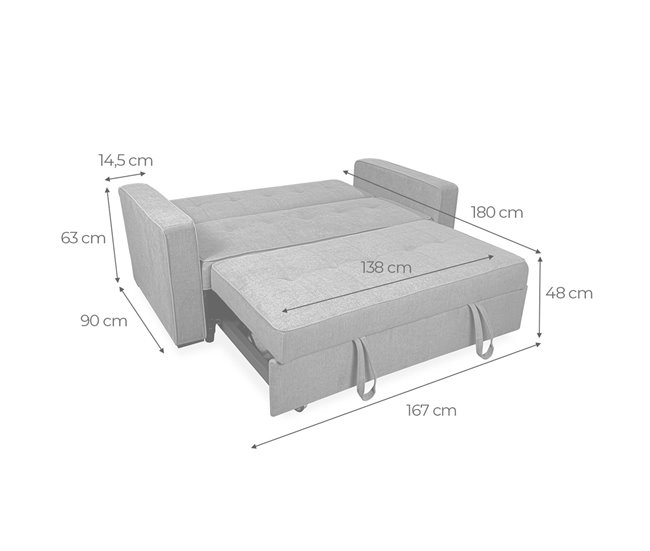 Sofá Cama de 2 Plazas modelo Vienna con Reposabrazos Gris