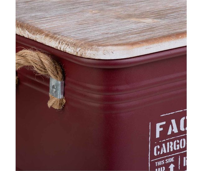 Caja de metal, tapa de madera y asas Rojo