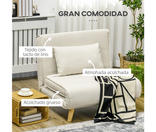 Sofá Cama Individual Poliéster, Espuma HOMCOM Crudo