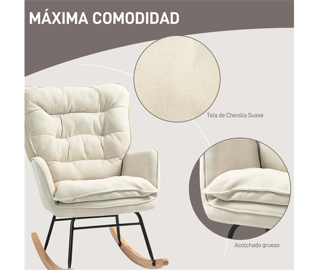 Silla Mecedora Chenilla, Espuma HOMCOM, hogar - sofás y butacas Crudo