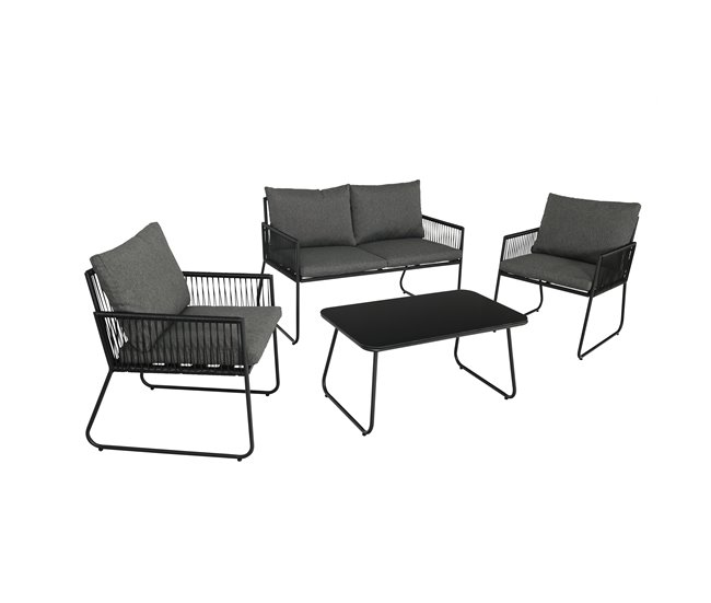 Set jardín con sofa 2 plazas 2 sillones y mesa de centro KELLY Gris Oscuro