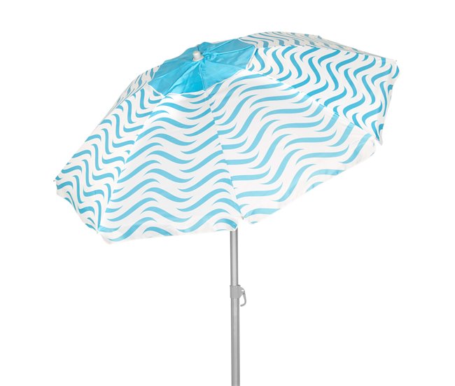 Aktive sombrilla de playa antiviento 8 varillas olas playa 200x200 Blanco/ Azul