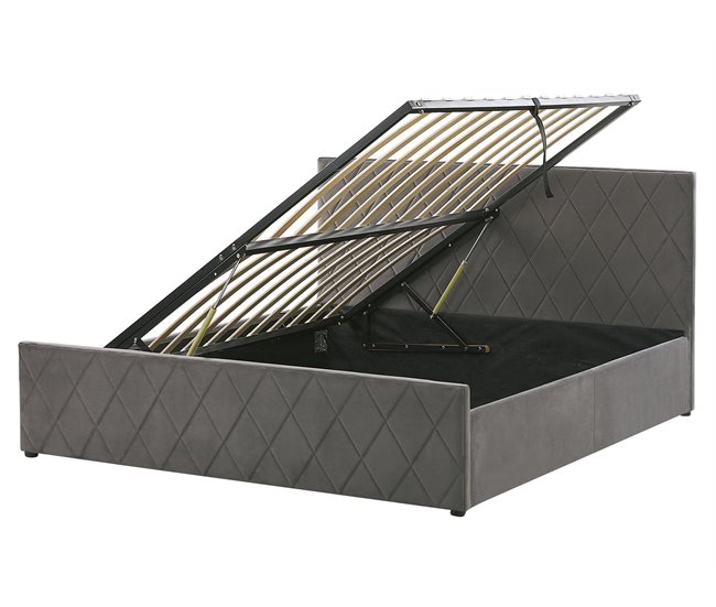 Beliani Cama con somier Terciopelo ROCHEFORT 170x214 Azul Marino