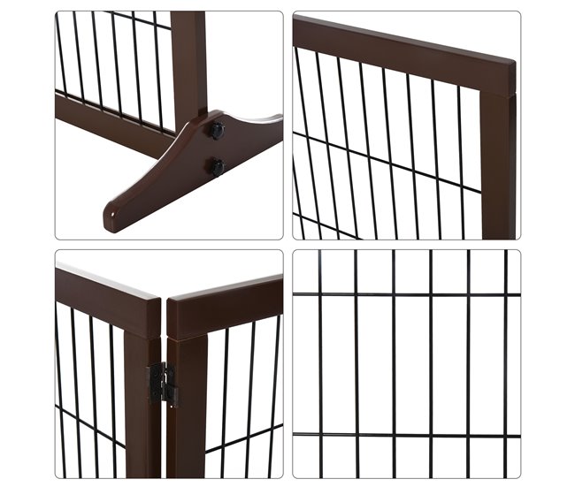 Barrera para Mascotas Madera de Pino PawHut Marron