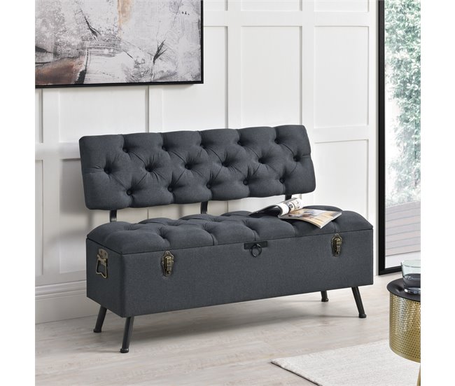 Banco Malmöhus con almacenamiento tapizado metal/poliéster Gris Oscuro