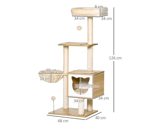 Árbol para Gatos Aglomerado de Madera, Felpa, Sisal PawHut Beige