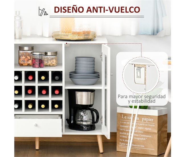 Aparador Melamina, Madera, Vidrio HOMCOM 100 Blanco